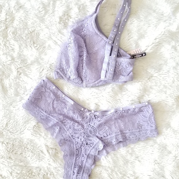 🍒NWOT🍒 VS PEARL EMBELLISHED UNLINED BRA + PANTY - Picture 4 of 8